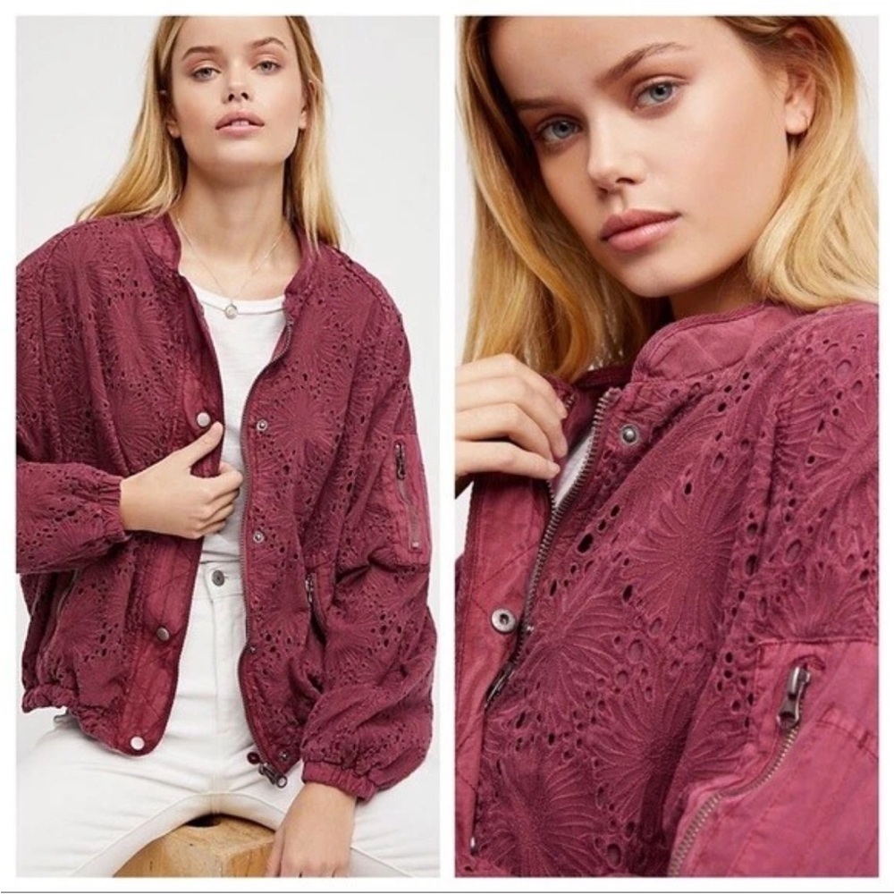 NWT Free People Daisy Jane Bomber Jacket Raspberry Sz XS